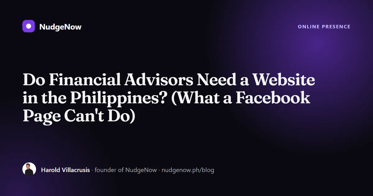 A financial advisor's one-page website open on a phone next to the same advisor's Facebook page